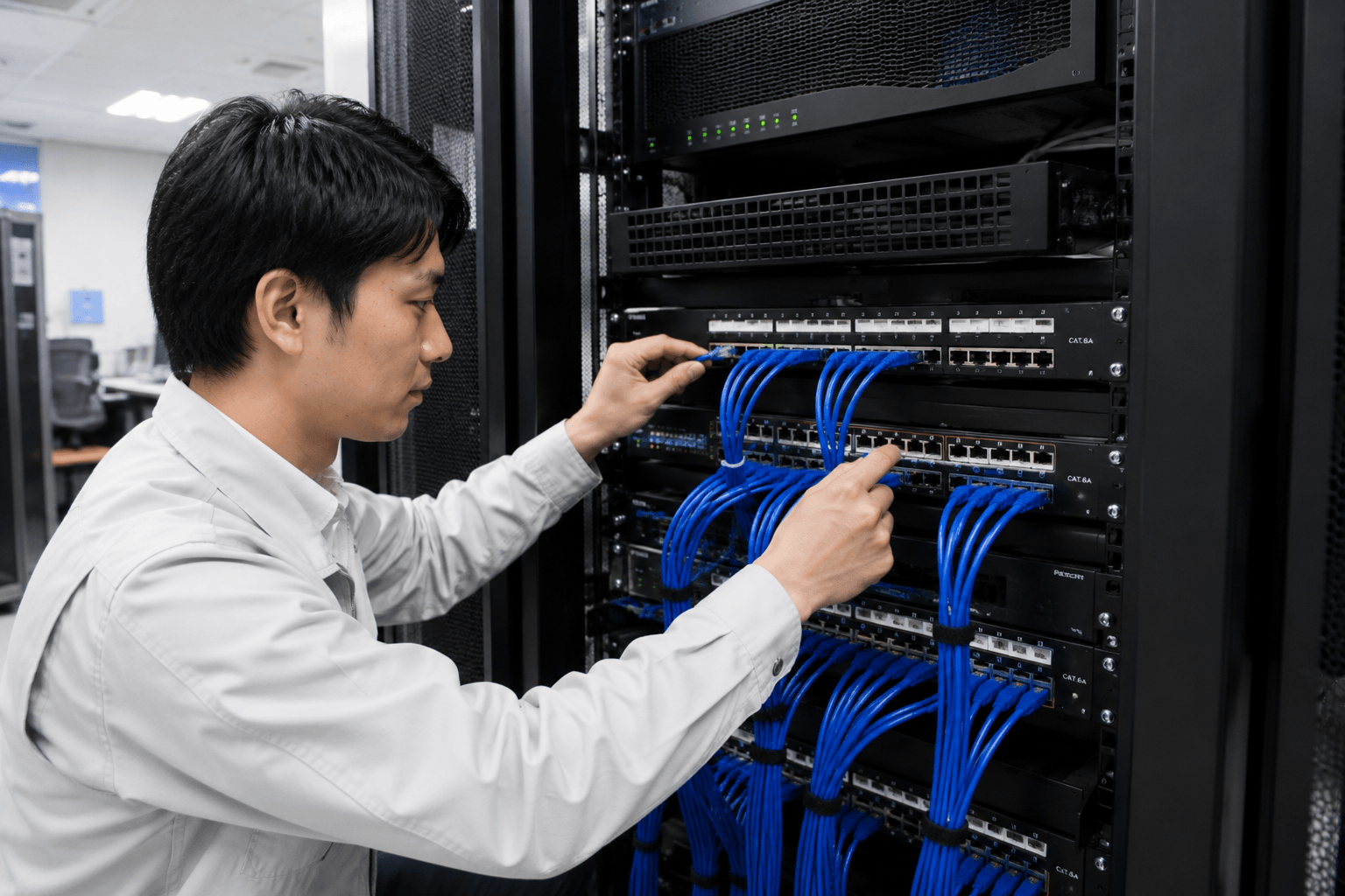 【名古屋市中区】10G光回線を活かす高速LANケーブル(Cat6A)交換工事