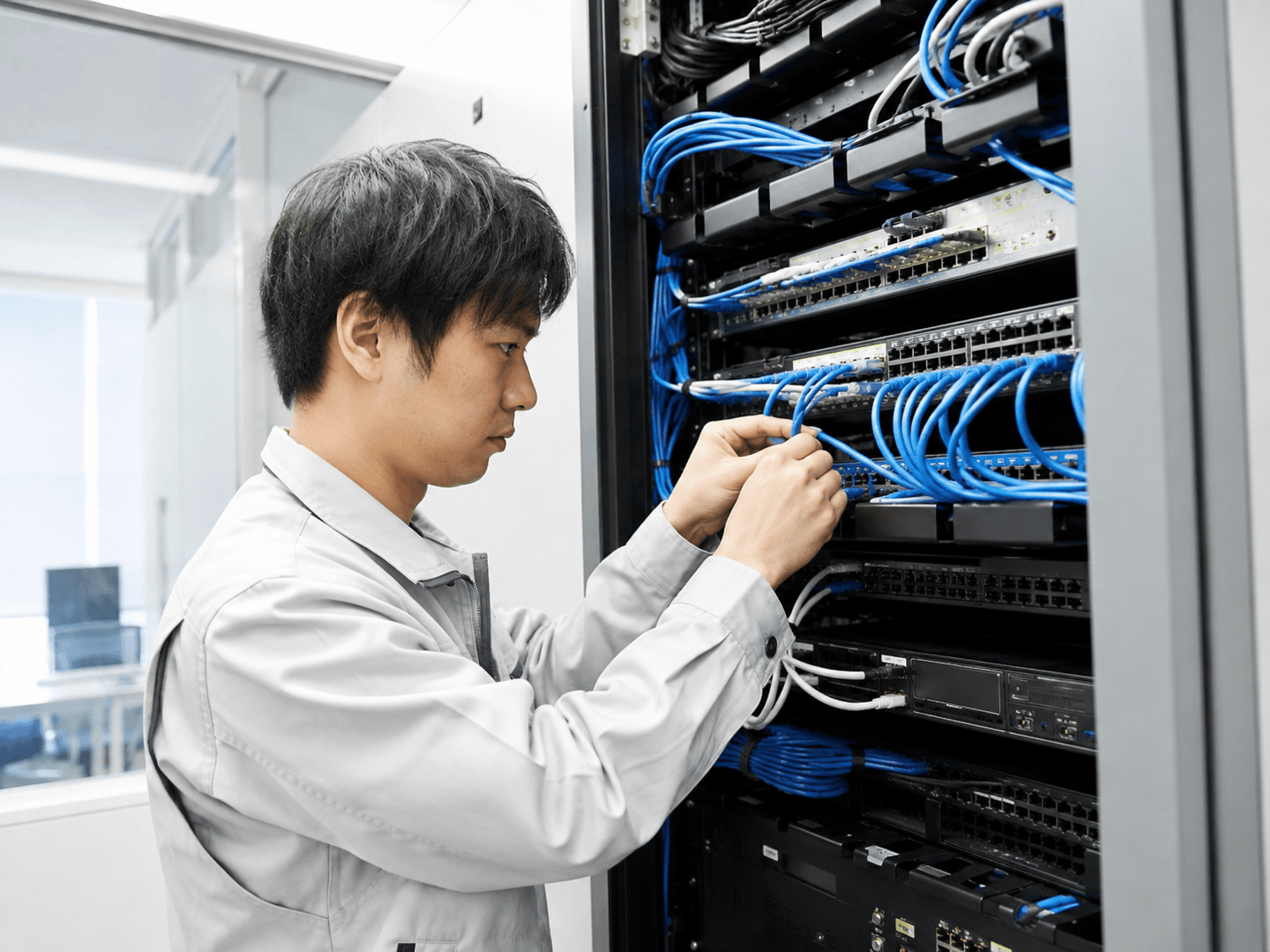 名古屋市内オフィスでのカテゴリー6A（Cat6A）LAN配線工事