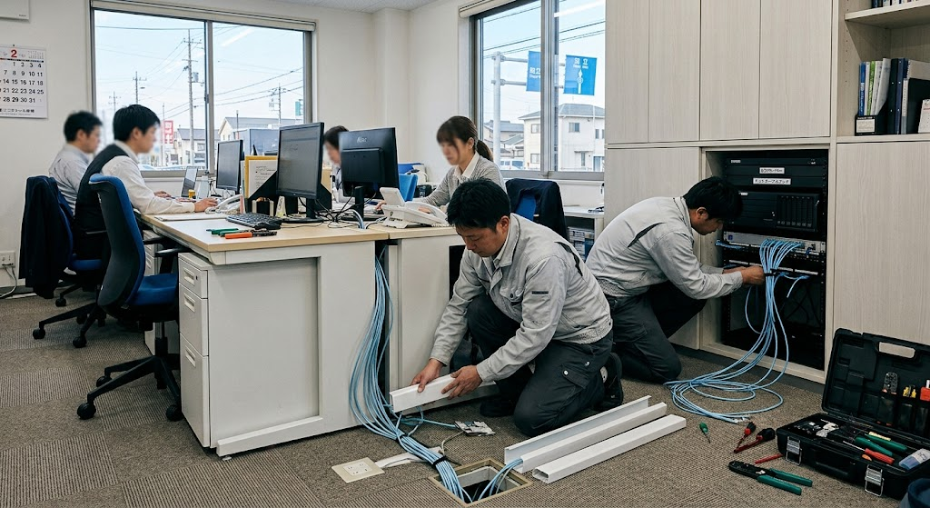 知立市 社員10名規模オフィスの有線LAN配線工事