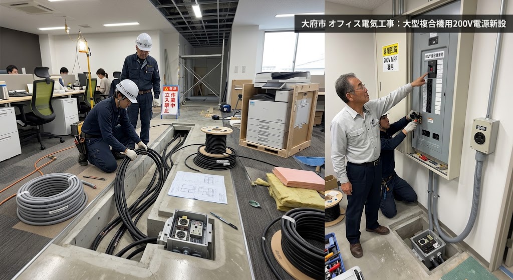 大府市 15名規模オフィスの電気工事・200V電源新設