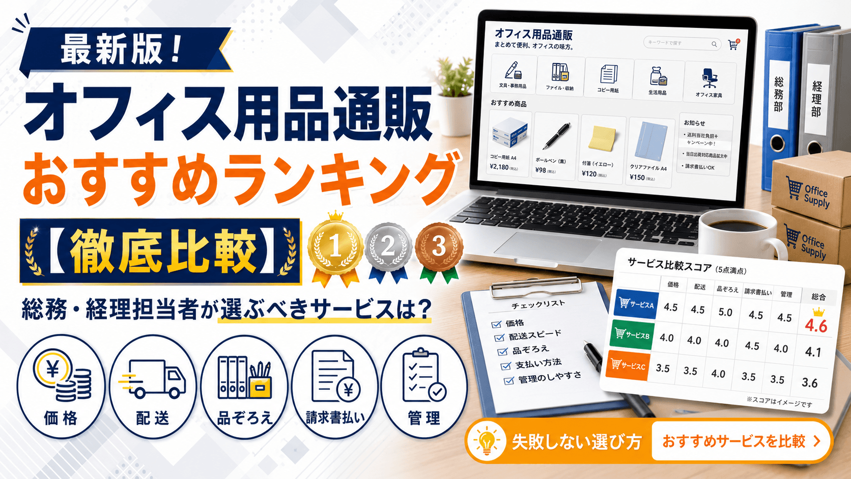 オフィス用品通販おすすめランキング最新版！【徹底比較】総務・経理 